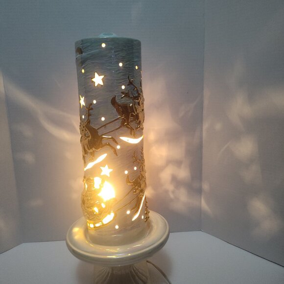 Vintage Atlantic Mold Tall Ceramic Christmas Lamp Santa Sleigh Reindeer 5-Light - Picture 2 of 14